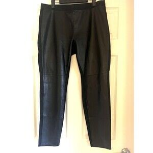 Eileen Fisher L Black Genuine Leather Front Panel Pull On Pants Leggings Moto